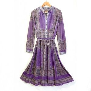 Vintage Prairie Boho Dress Pleated Lavender Dress